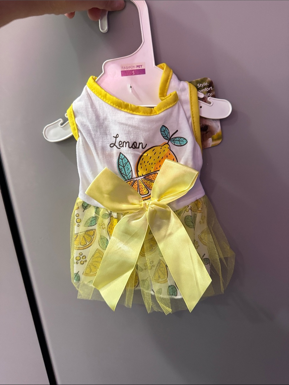 Lemon Print Dog Dress with Yellow Bow